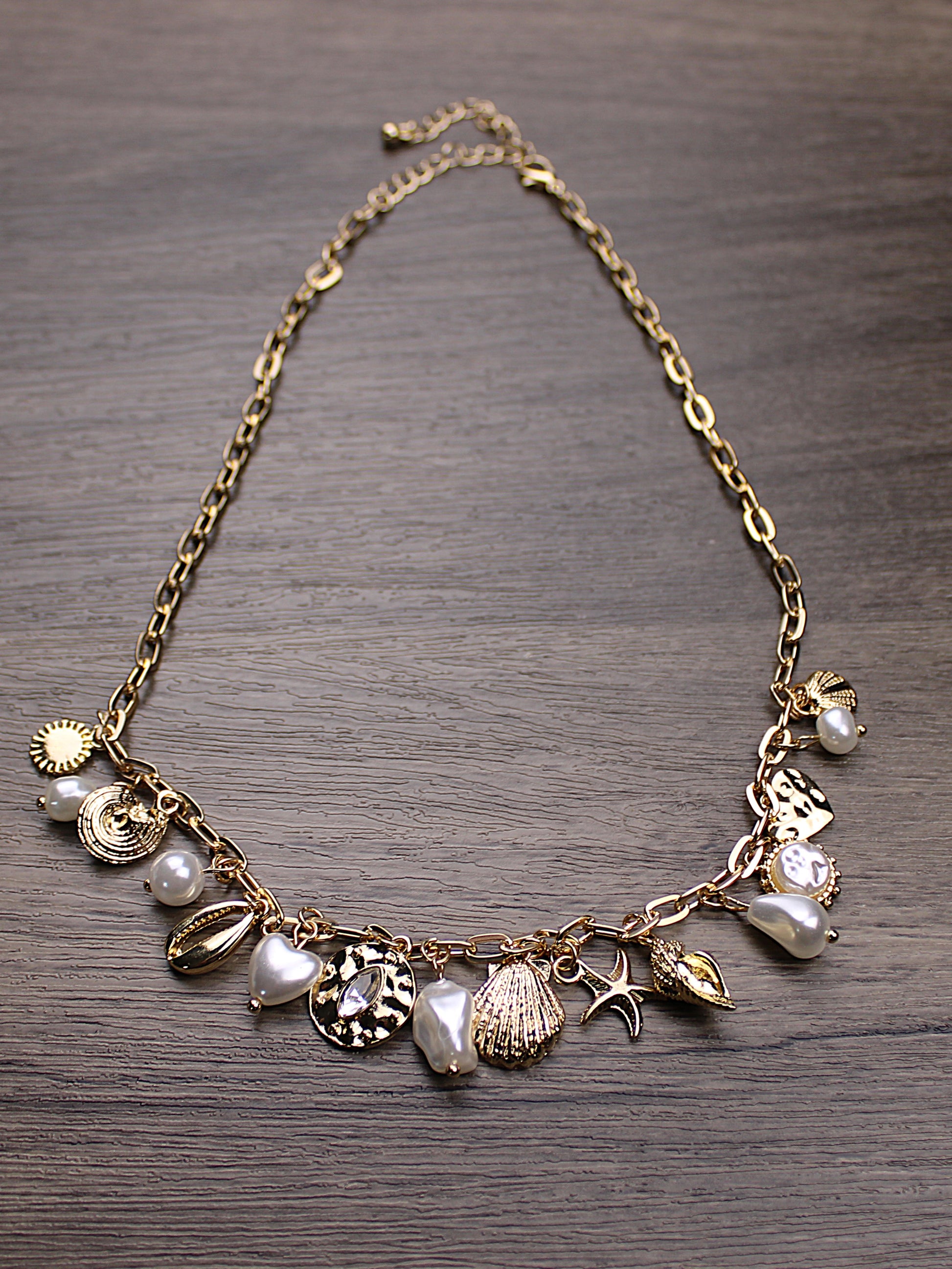 Charm Necklace - Seashell Starfish & Pearls