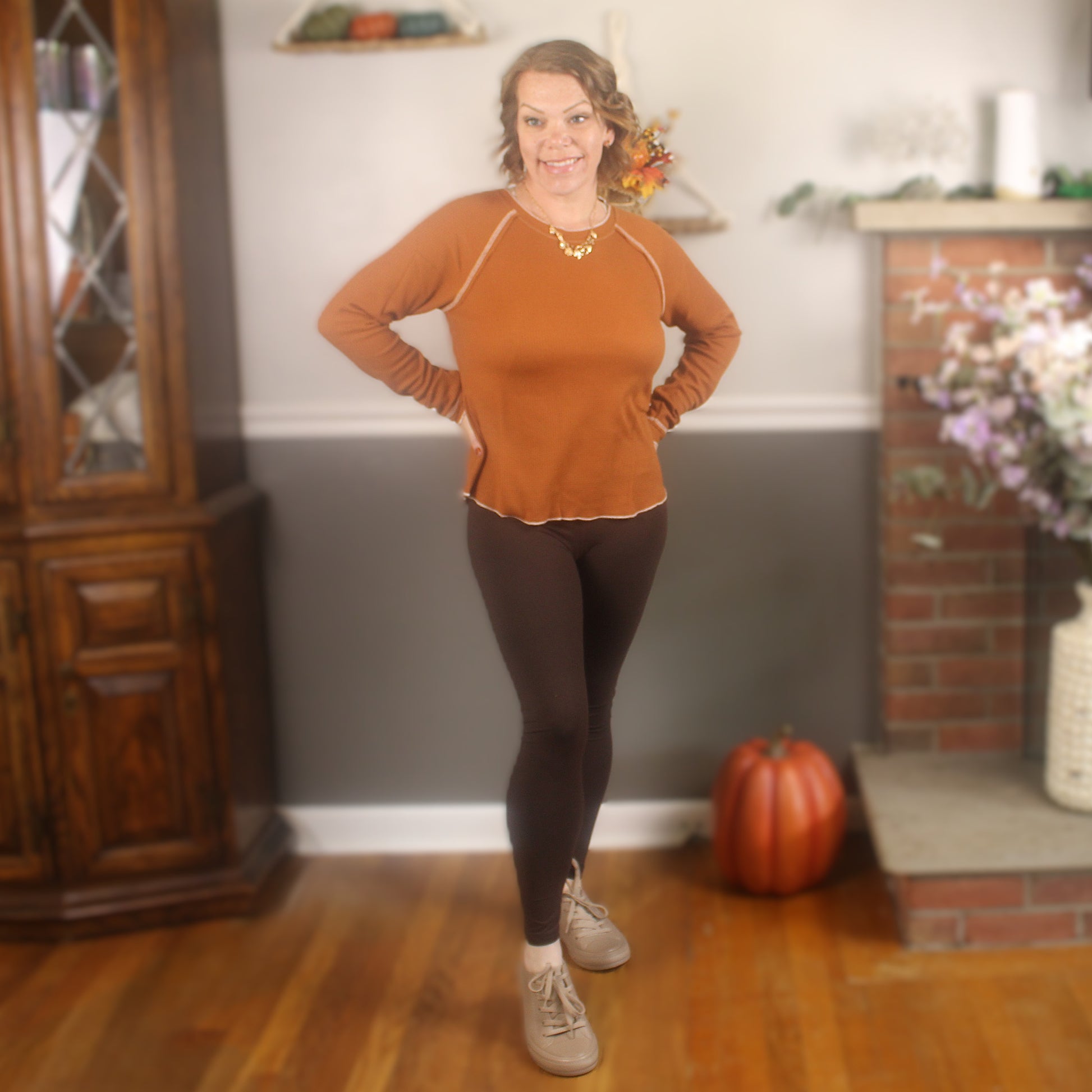 Pumpkin & Cream Contrast Top