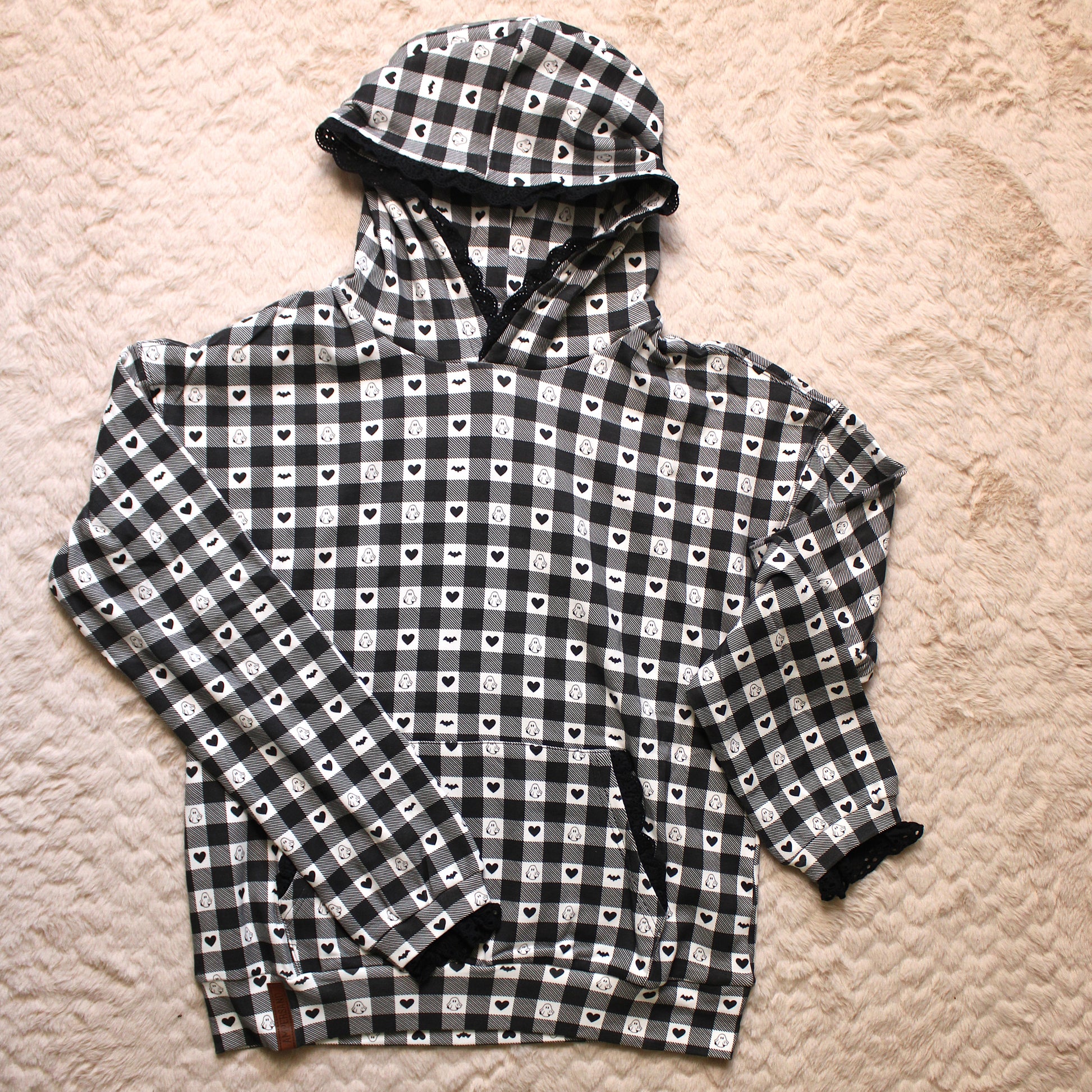 Checkered ghost bats and hearts hoodie